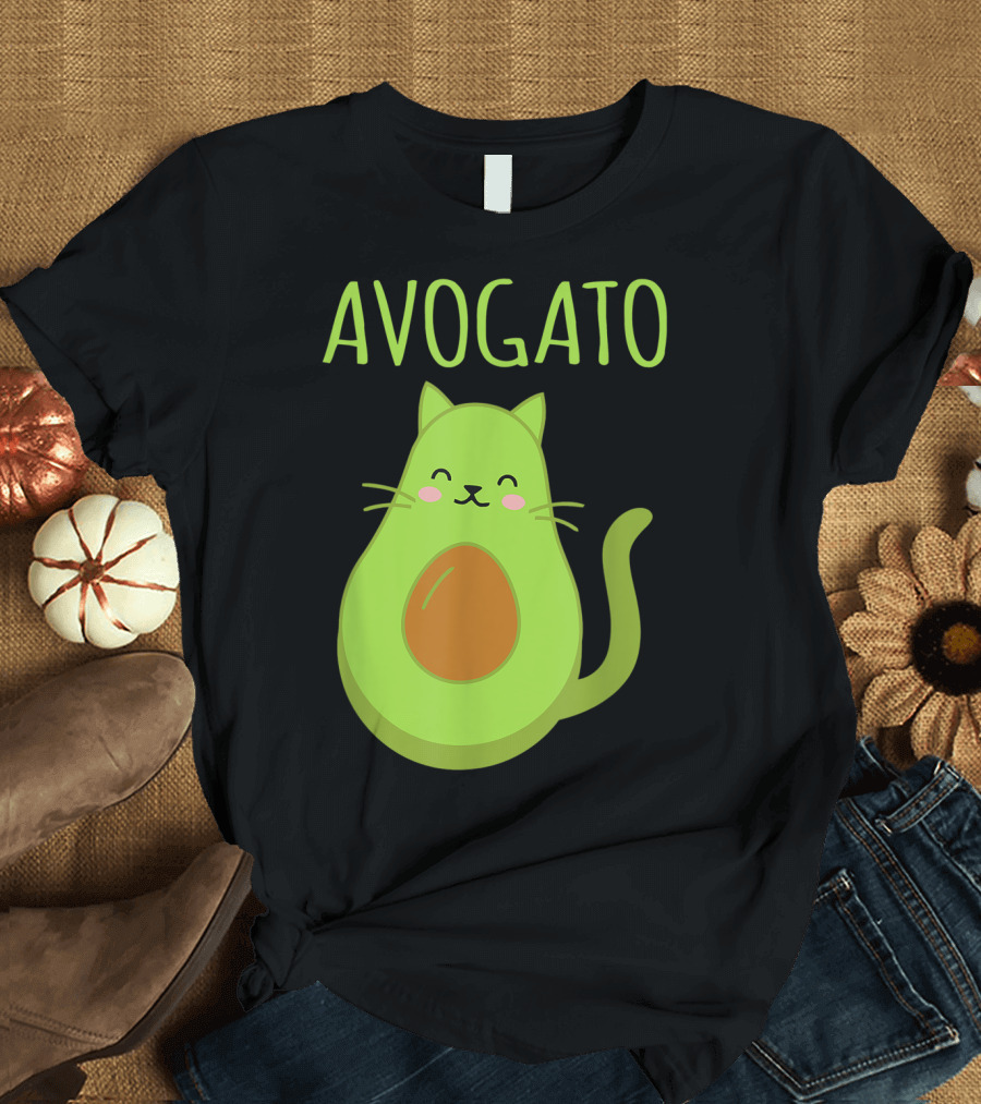 Avogato Cute Happy Cat Avocado T-Shirt