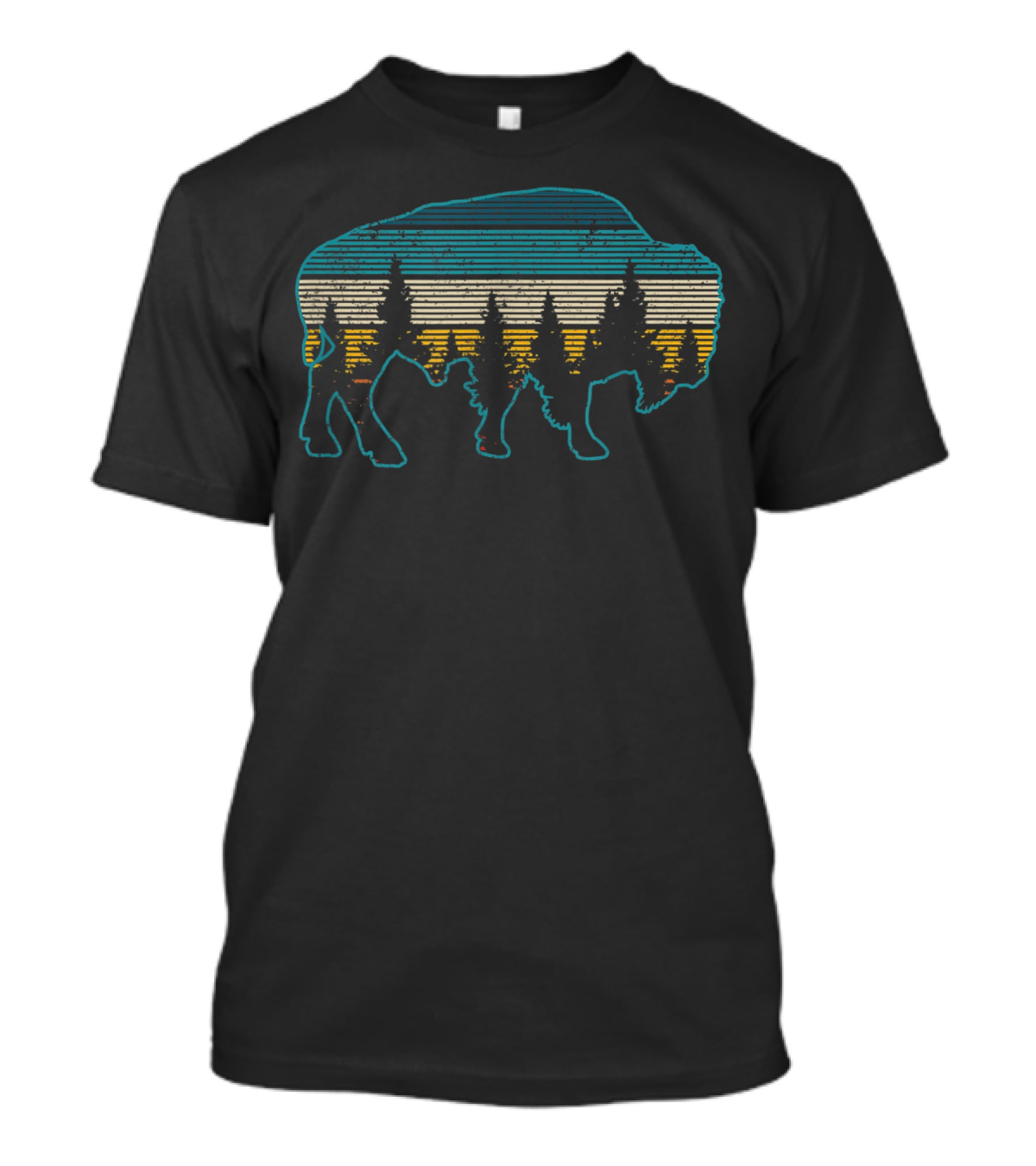 Bison Silhouette With Forest And Stripes American Buffalo National Park T-Shirt