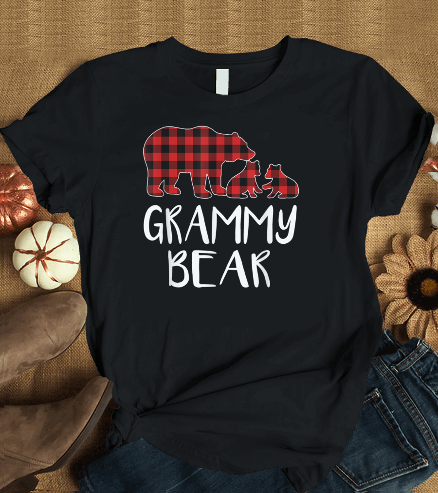 Grammy Bear Red Plaid Two Cubs Matching Buffalo T-Shirt