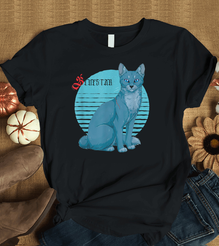 Bluestar Warrior Cats with Blue Striped Circle Background T-Shirt