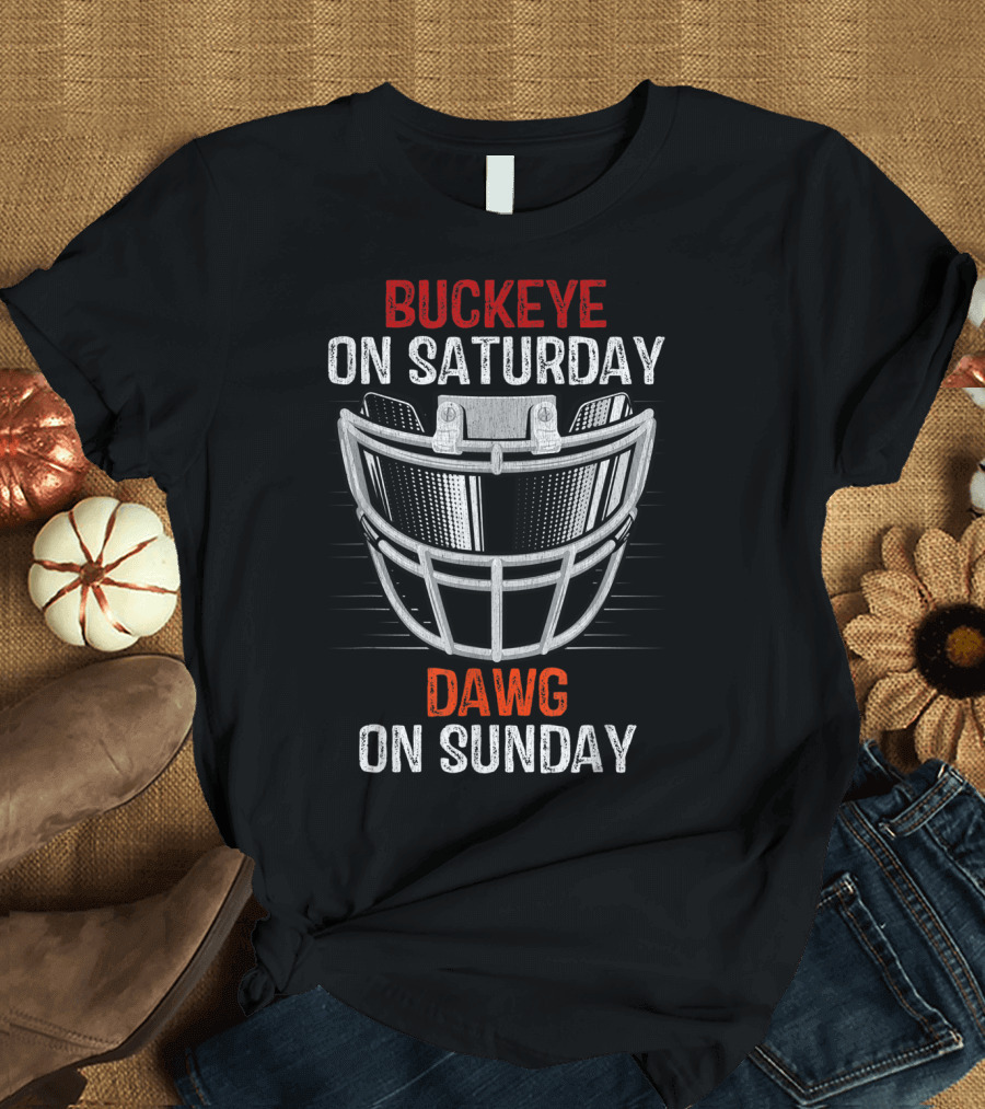 Buckeye On Saturday Dawg On Sunday Football Helmet Fan Crossover T-Shirt