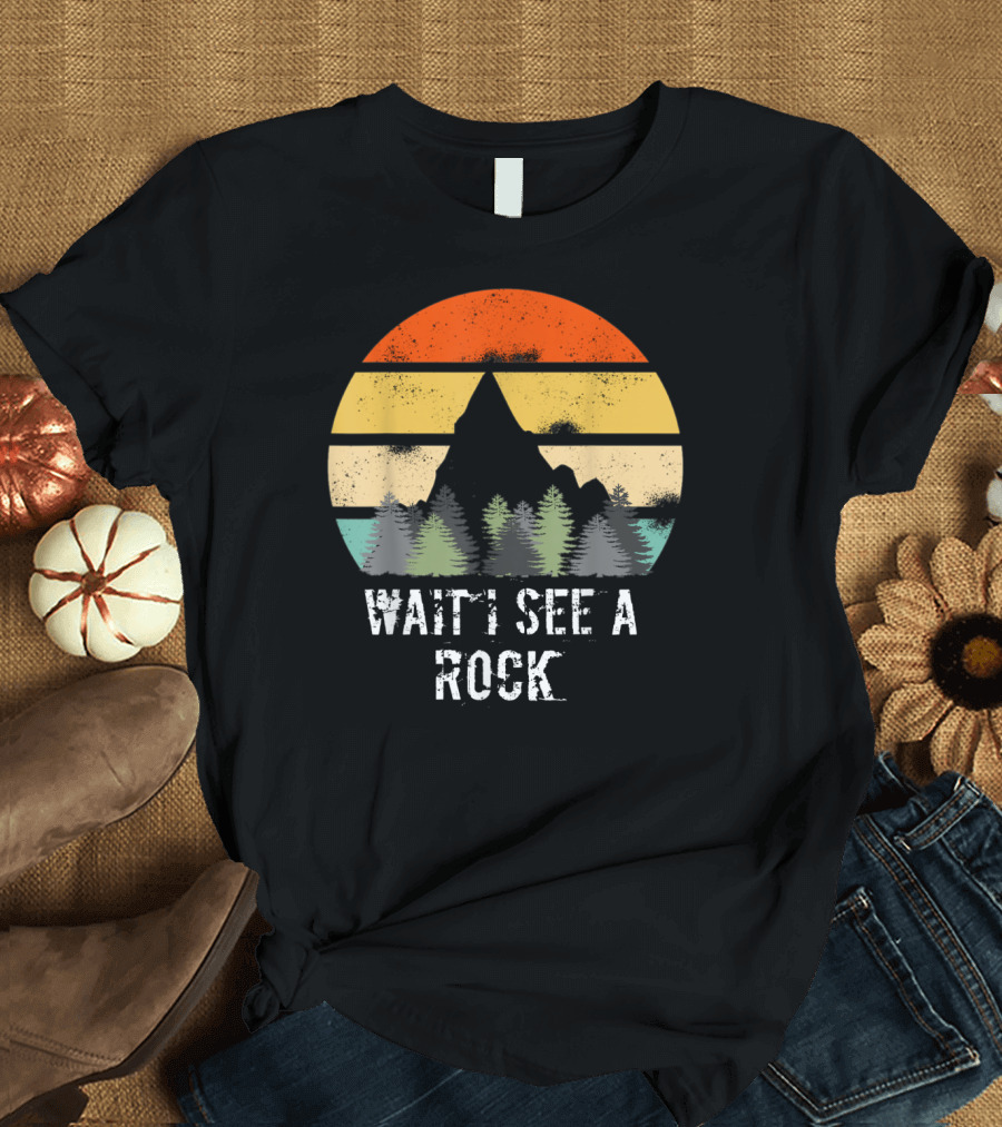 Retro Vintage Wait I See A Rock Geologist Sunset Forest Scene T-Shirt