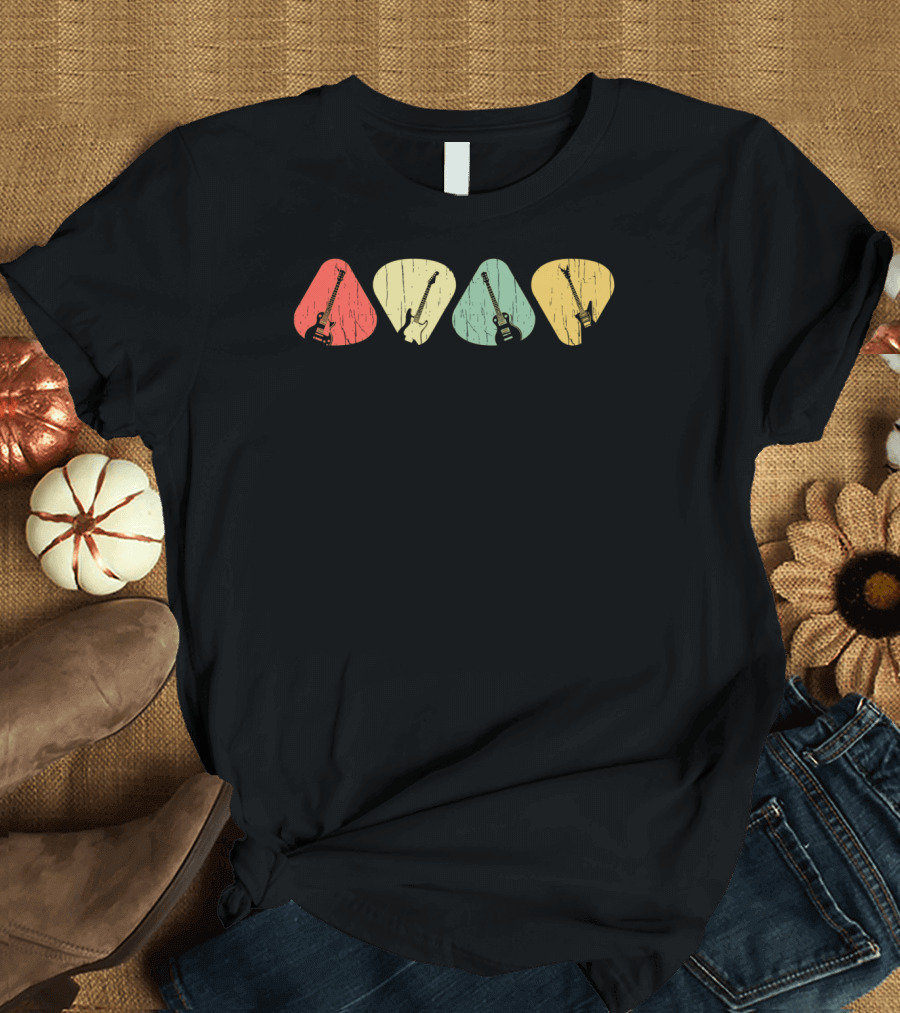 Vintage Guitar Pick Silhouettes Guitarist Costume Instrument T-Shirt