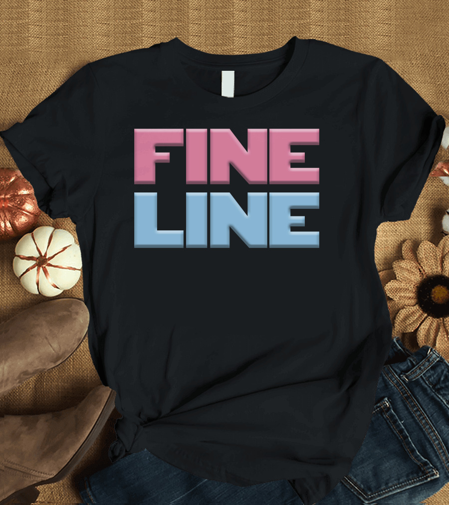 Fine Line Hand Typography Pink Blue Block Letters T-Shirt