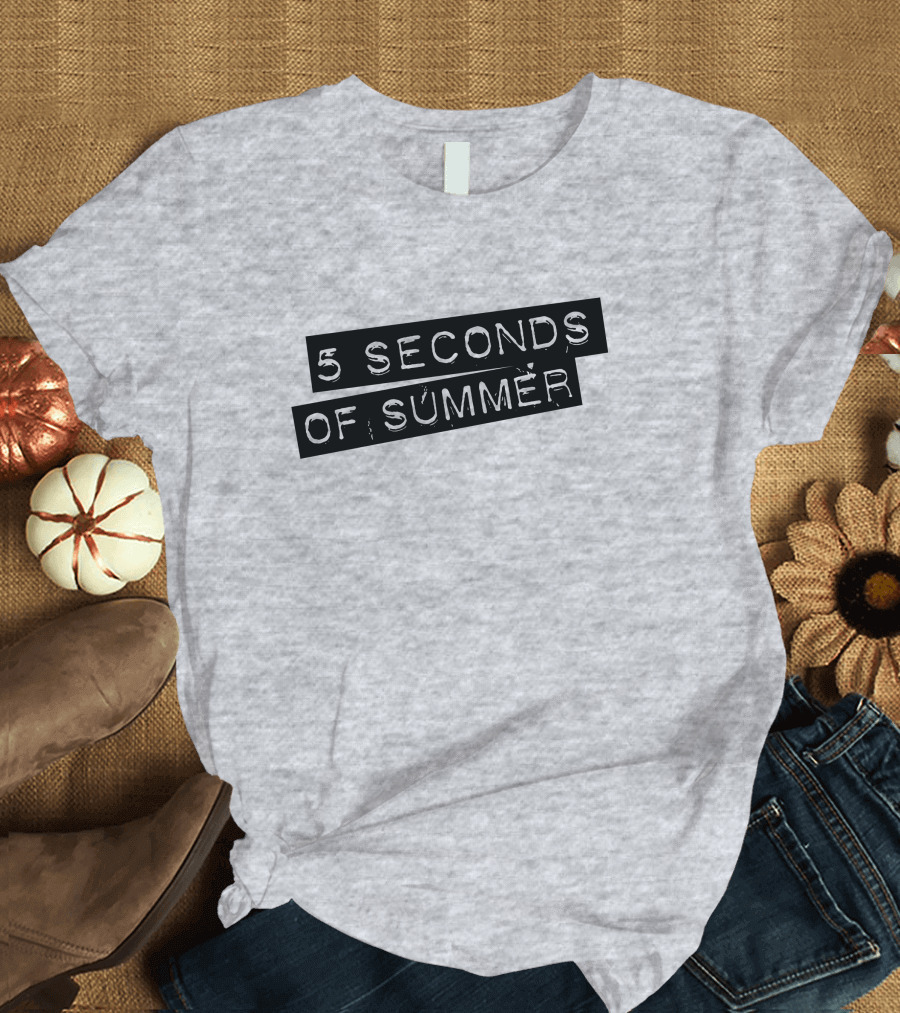 5 Seconds Of Summer Draped Black Text on Grey Background T-Shirt