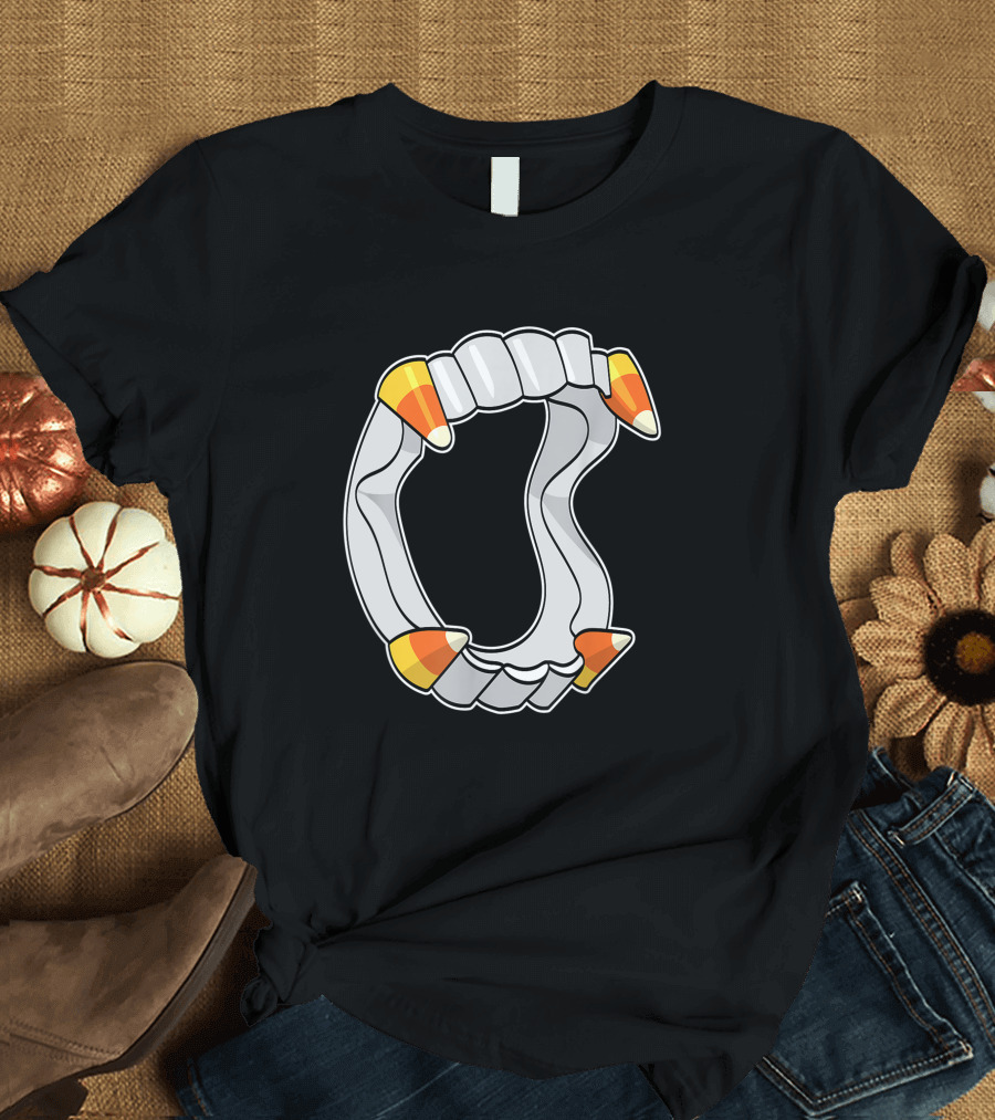 Candy Corn Fangs Funny Vampire Halloween T-Shirt