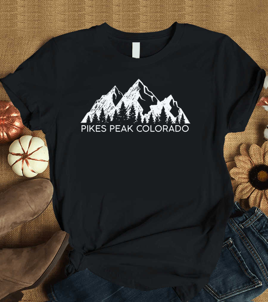 Pikes Peak Colorado Mountain Skyline Forest Adventure T-Shirt
