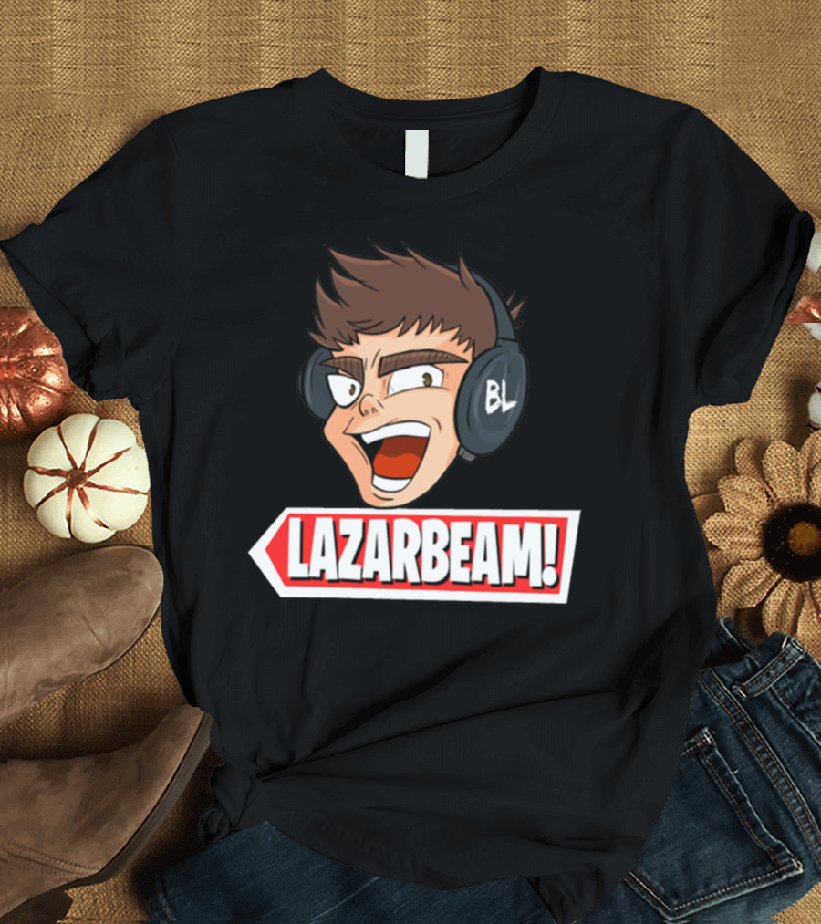Lazarbeam Gingy Headphones Cartoon Face BL Logo Youtuber Merch T-Shirt