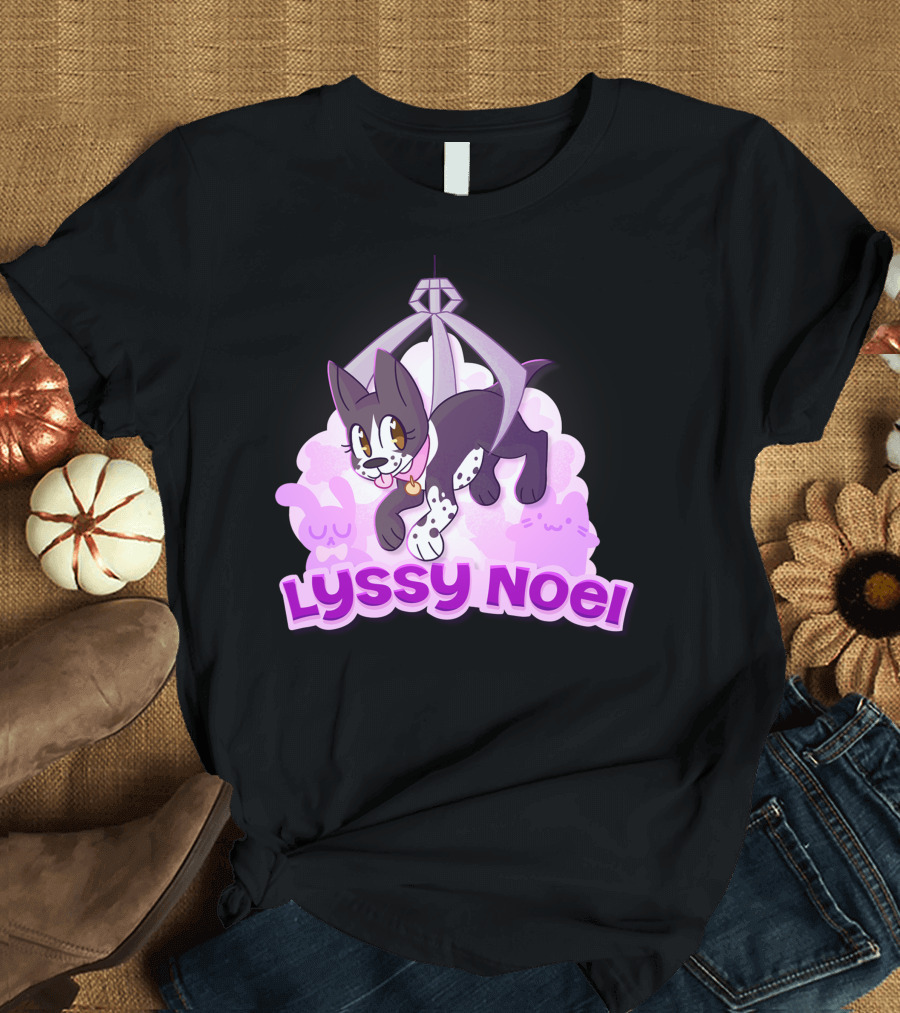Lyssy Noel Cartoon Cat with Rabbits and Crystals T-Shirt