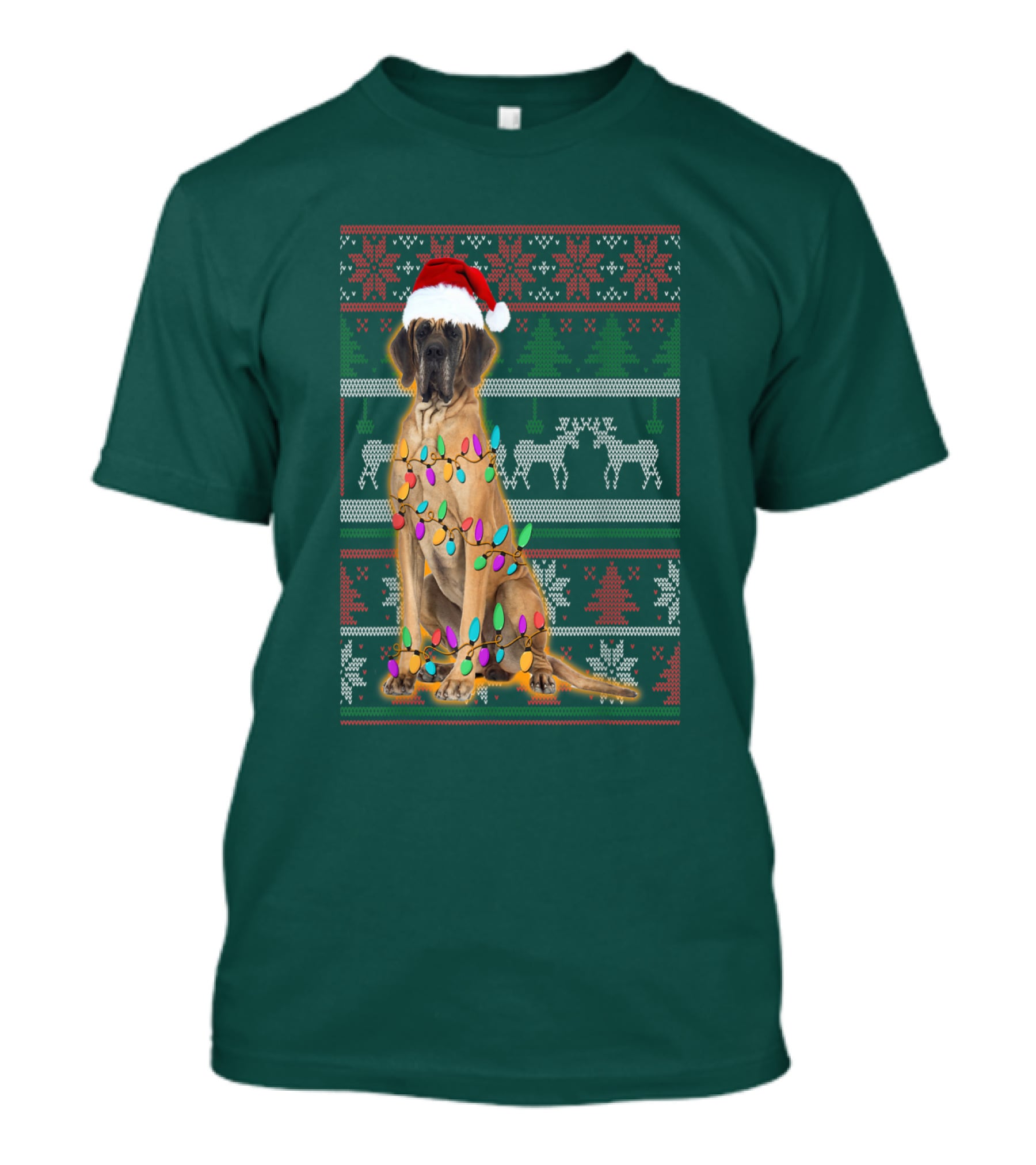 Great Dane Christmas Santa Hat Lights Reindeer Holiday T-Shirt
