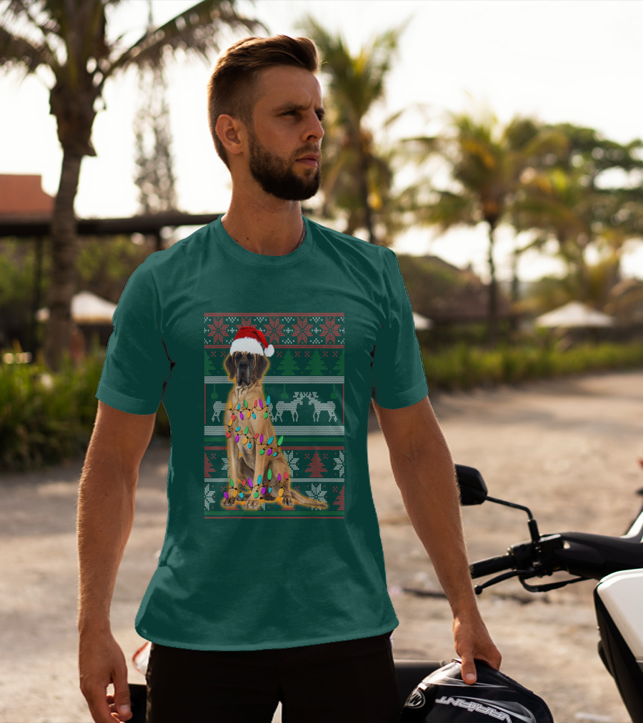 Great Dane Christmas Santa Hat Lights Reindeer Holiday T-Shirt
