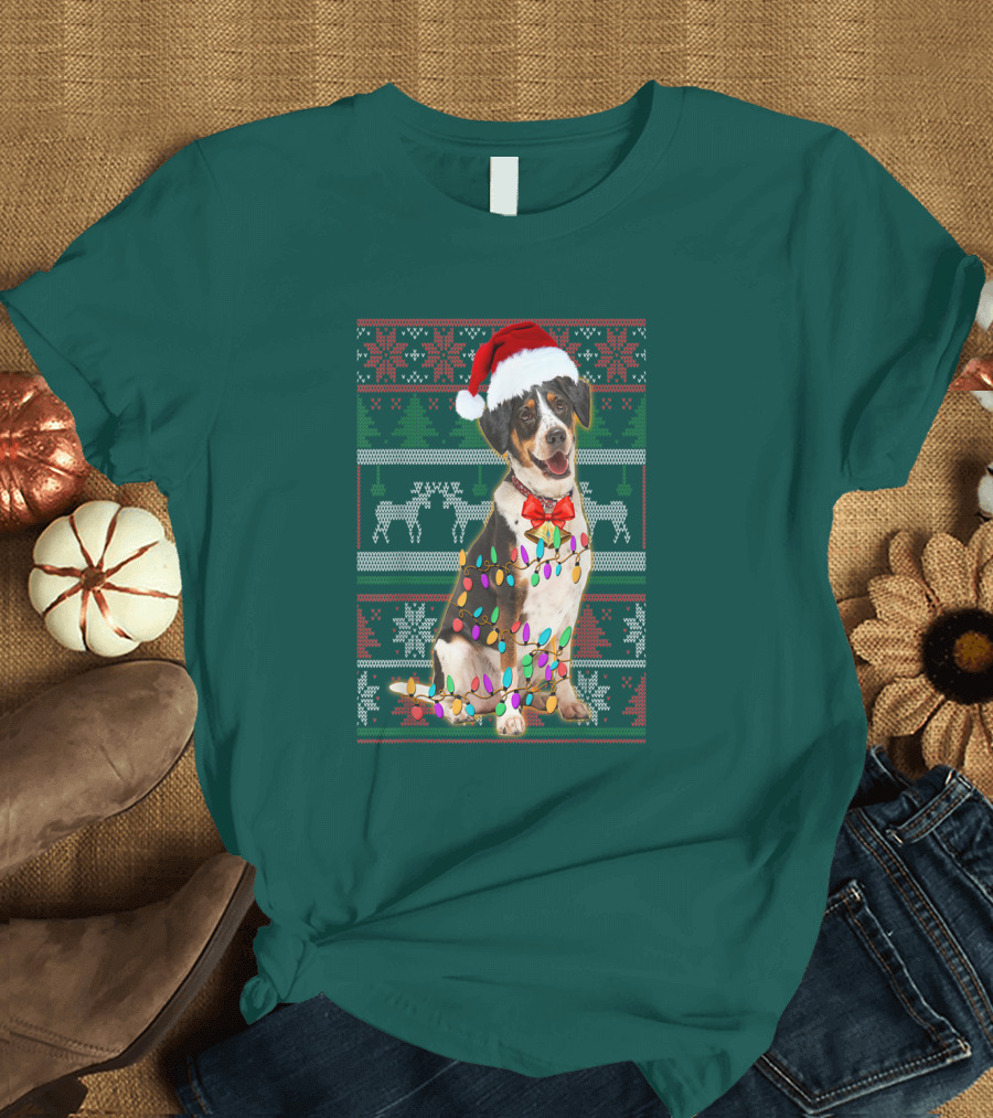 Treeing Walker Coonhound Christmas Lights Santa Hat Holiday T-Shirt