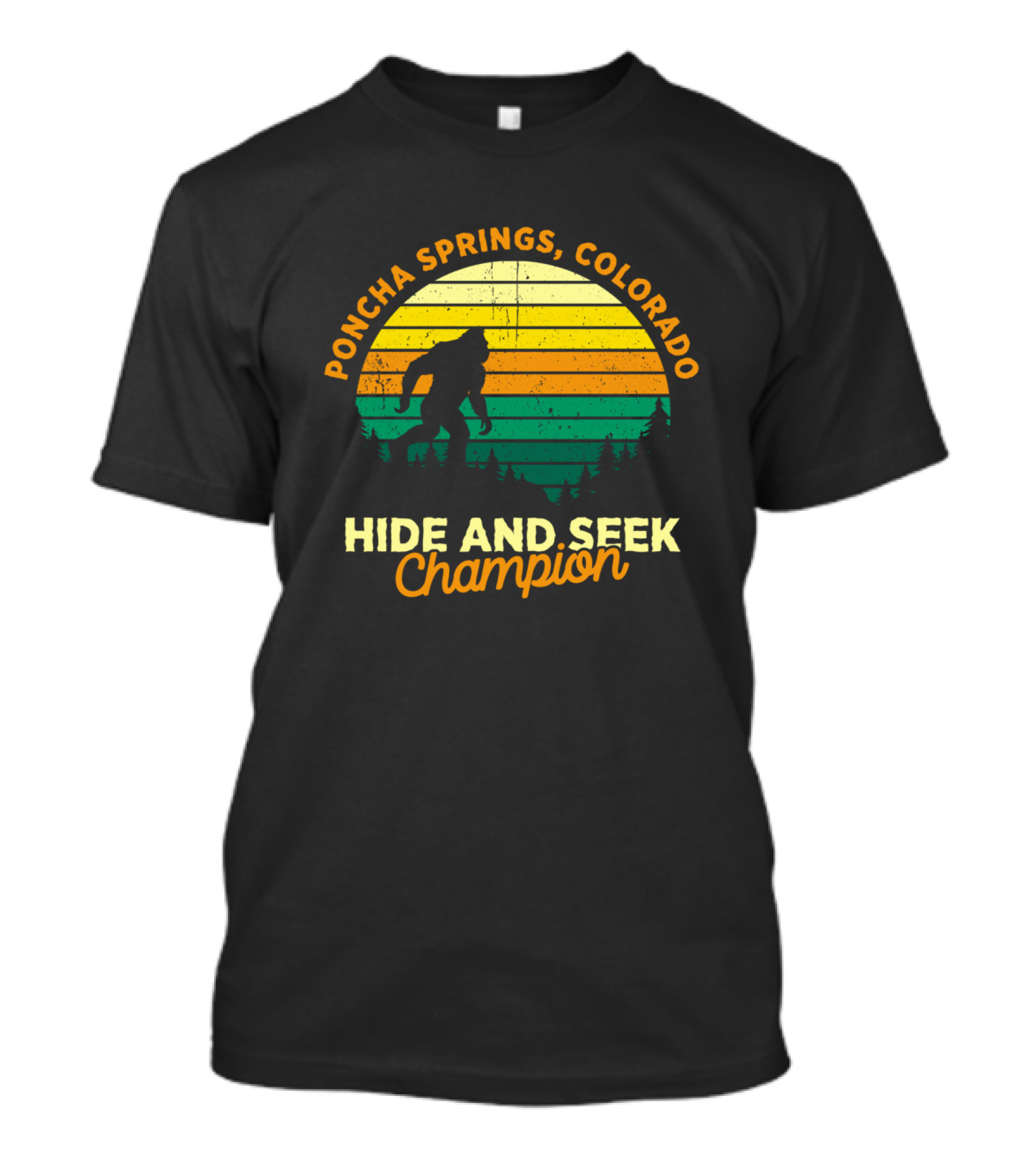 Poncha Springs Colorado Hide And Seek Champion Retro Bigfoot T-Shirt