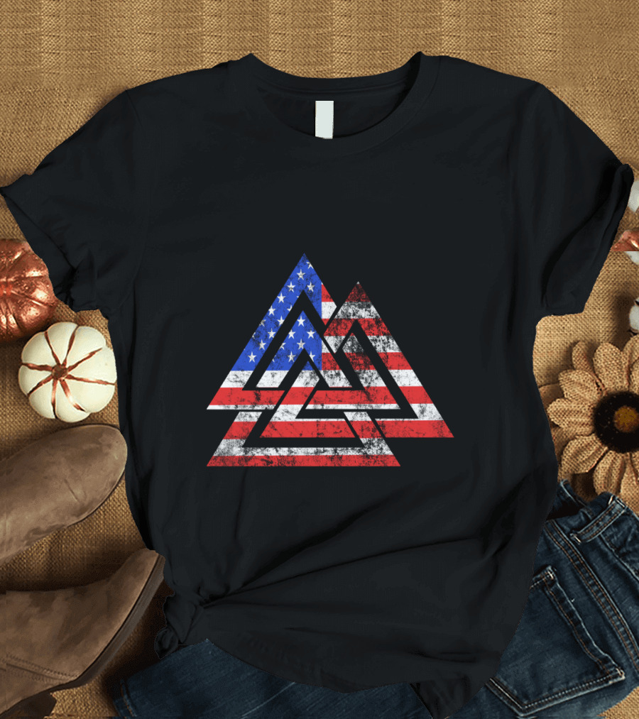 Valknut USA Flag Patriotic Viking Symbol America T-Shirt