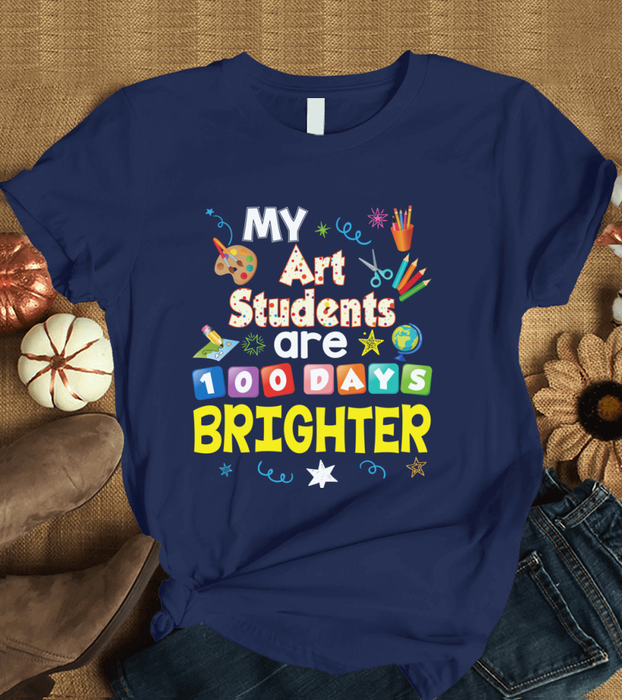 MY Art Students Are 100 Days Brighter Stars Earth Palette Scissors Pencils T-Shirt