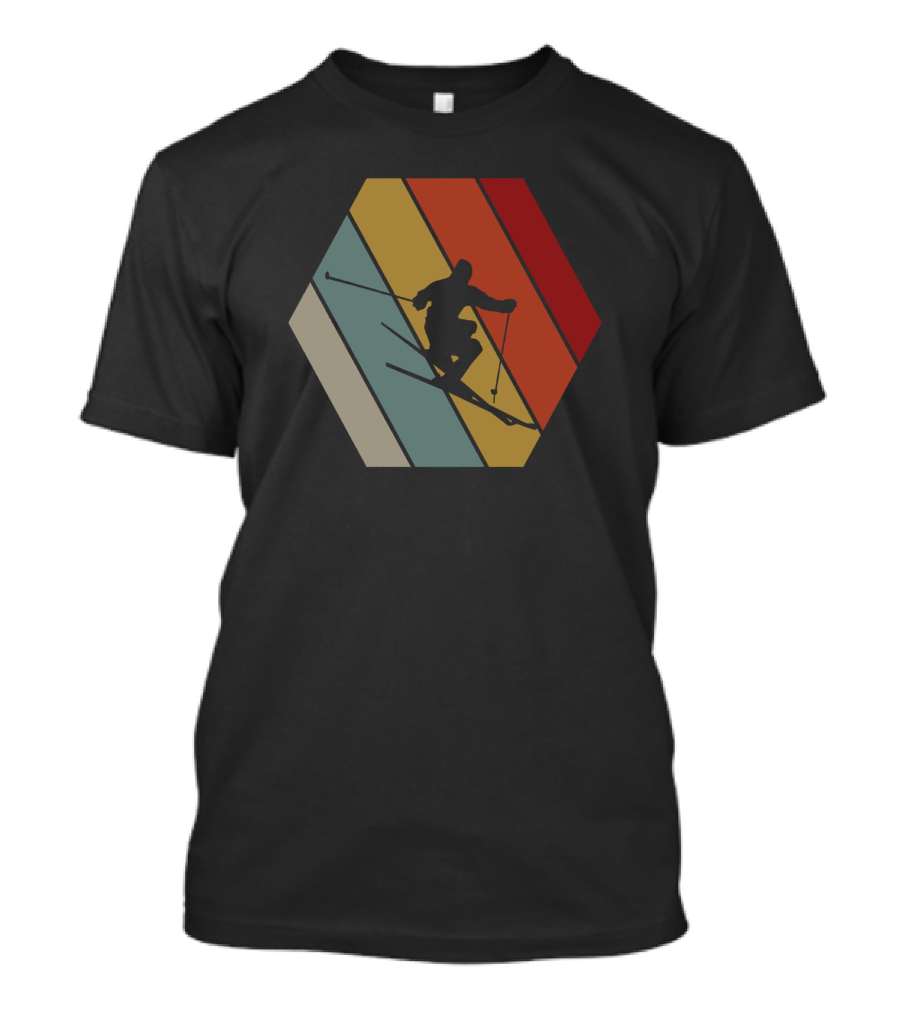 Funny Vintage Skier Hexagonal Stripes Winter T-Shirt