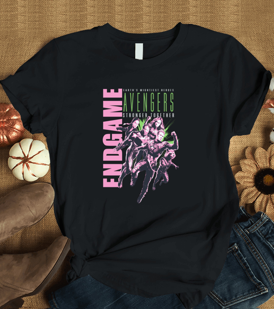 Endgame Earth's Mightiest Heroes Avengers Stronger Together Neon Text T-Shirt