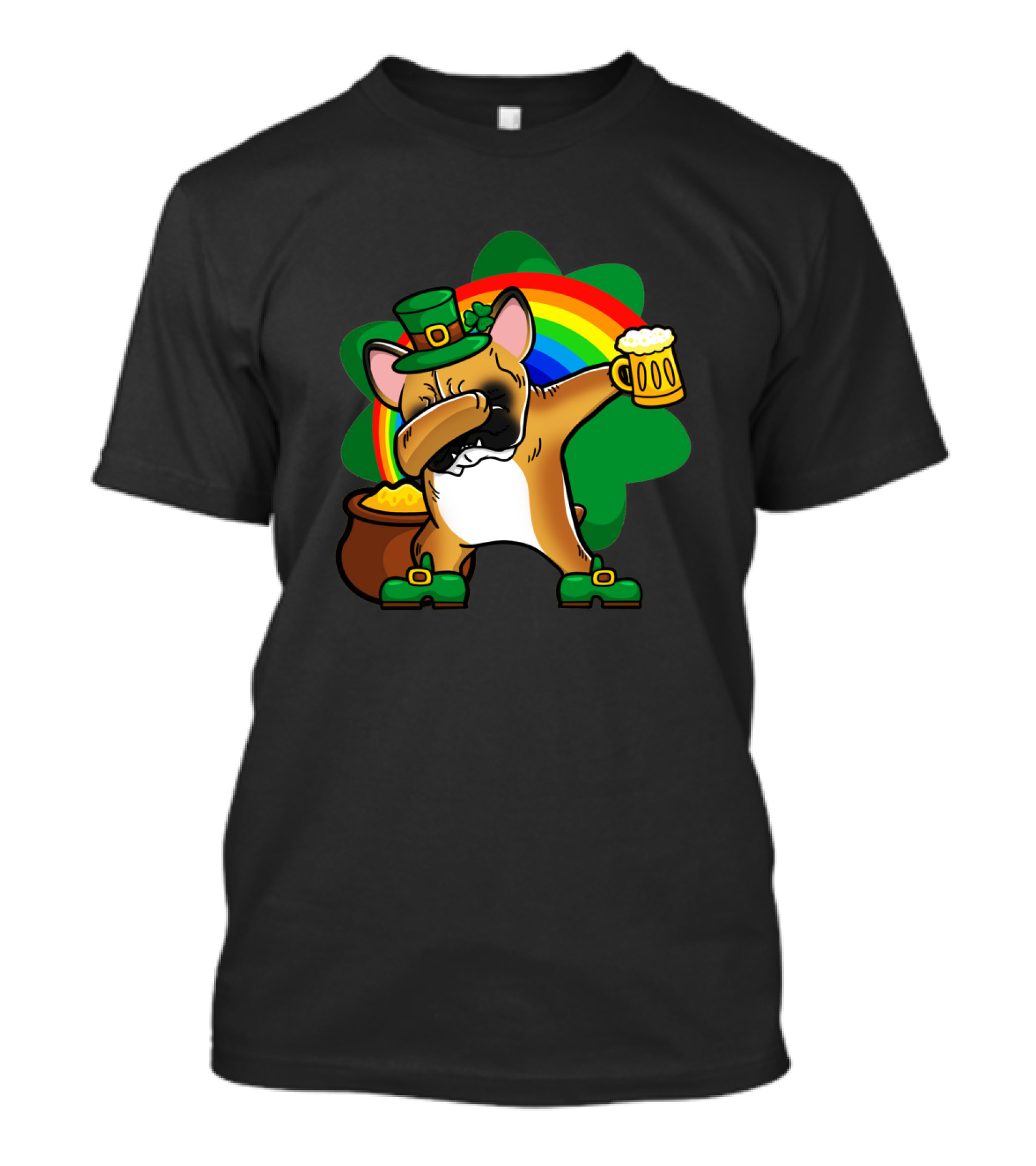 French Bulldog Dabbing Leprechaun With Beer And Rainbow St Patrick's Day T-Shirt
