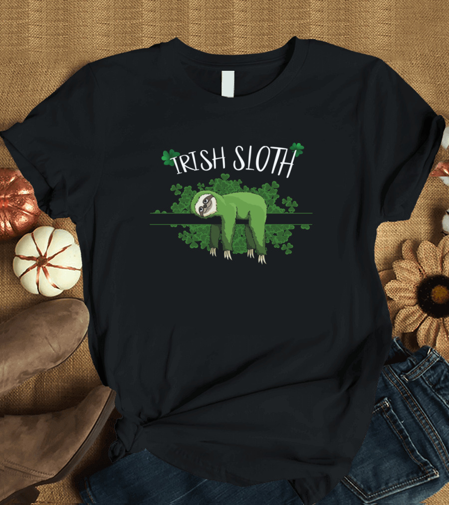 Irish Sloth Sleepy Chillin Green Shamrocks T-Shirt