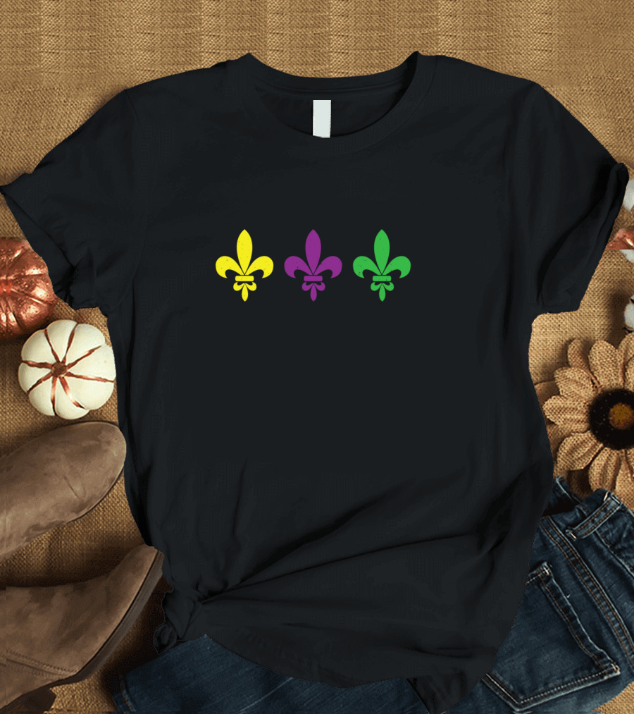 3 Fleur De Lis Mardi Gras Yellow Purple Green T-Shirt