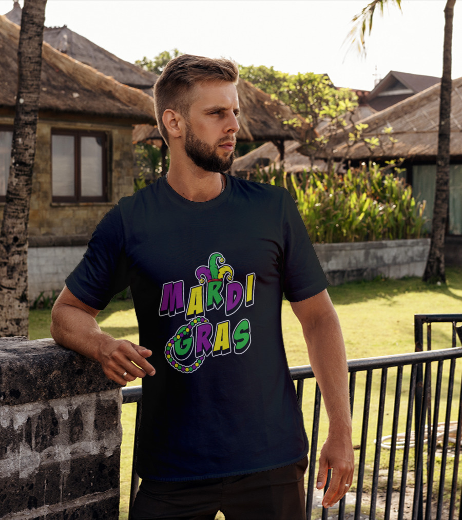 Mardi Gras Jester Hat And Beads T-Shirt