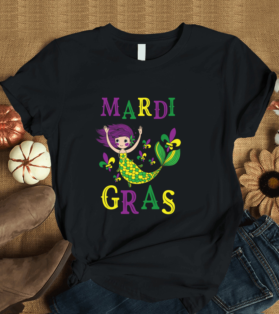 Mardi Gras Mermaid with Fleur De Lis Colors T-Shirt