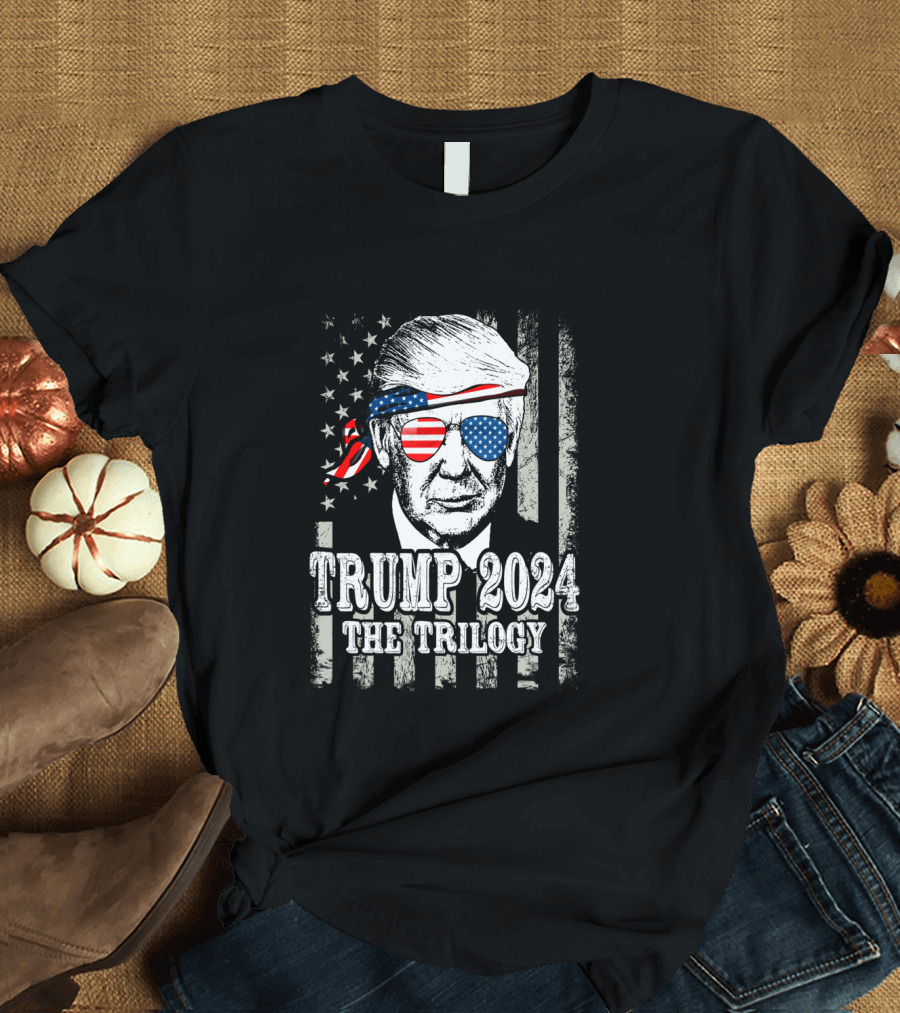 Trump 2024 The Trilogy American Flag Bandana Sunglasses T-Shirt