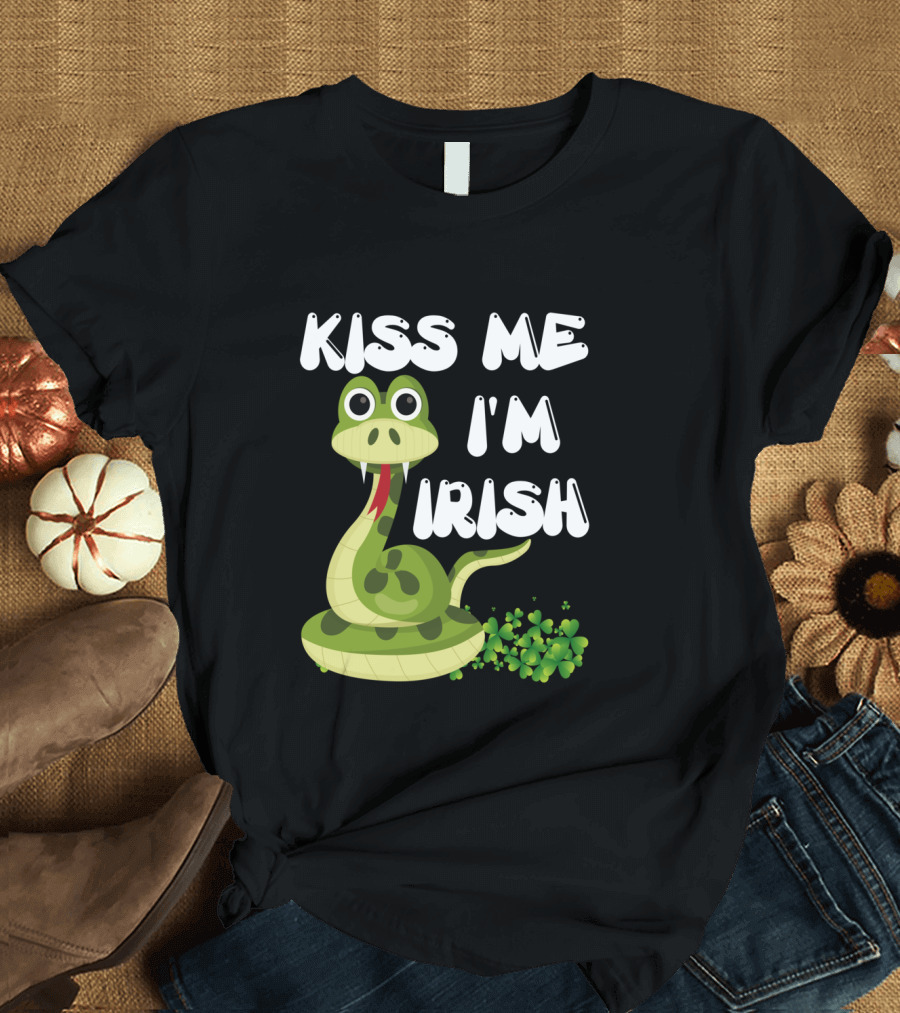 Kiss Me I'm Irish Snake with Shamrocks T-Shirt