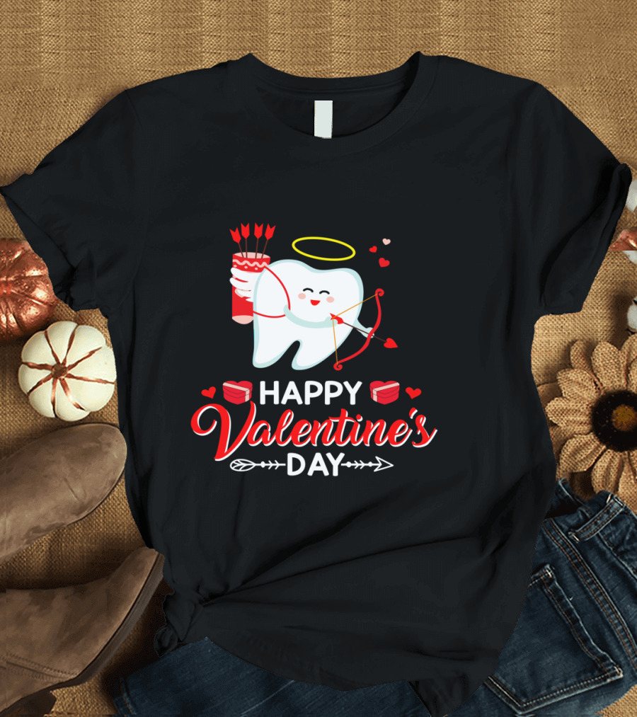 Happy Valentine's Day Cupid Tooth with Heart and Halo T-Shirt