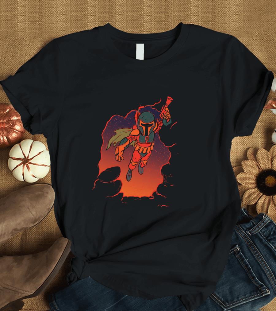 Star Wars Boba Fett Illustrated Blast Mandalorian Jetpack Fire Burst T-Shirt