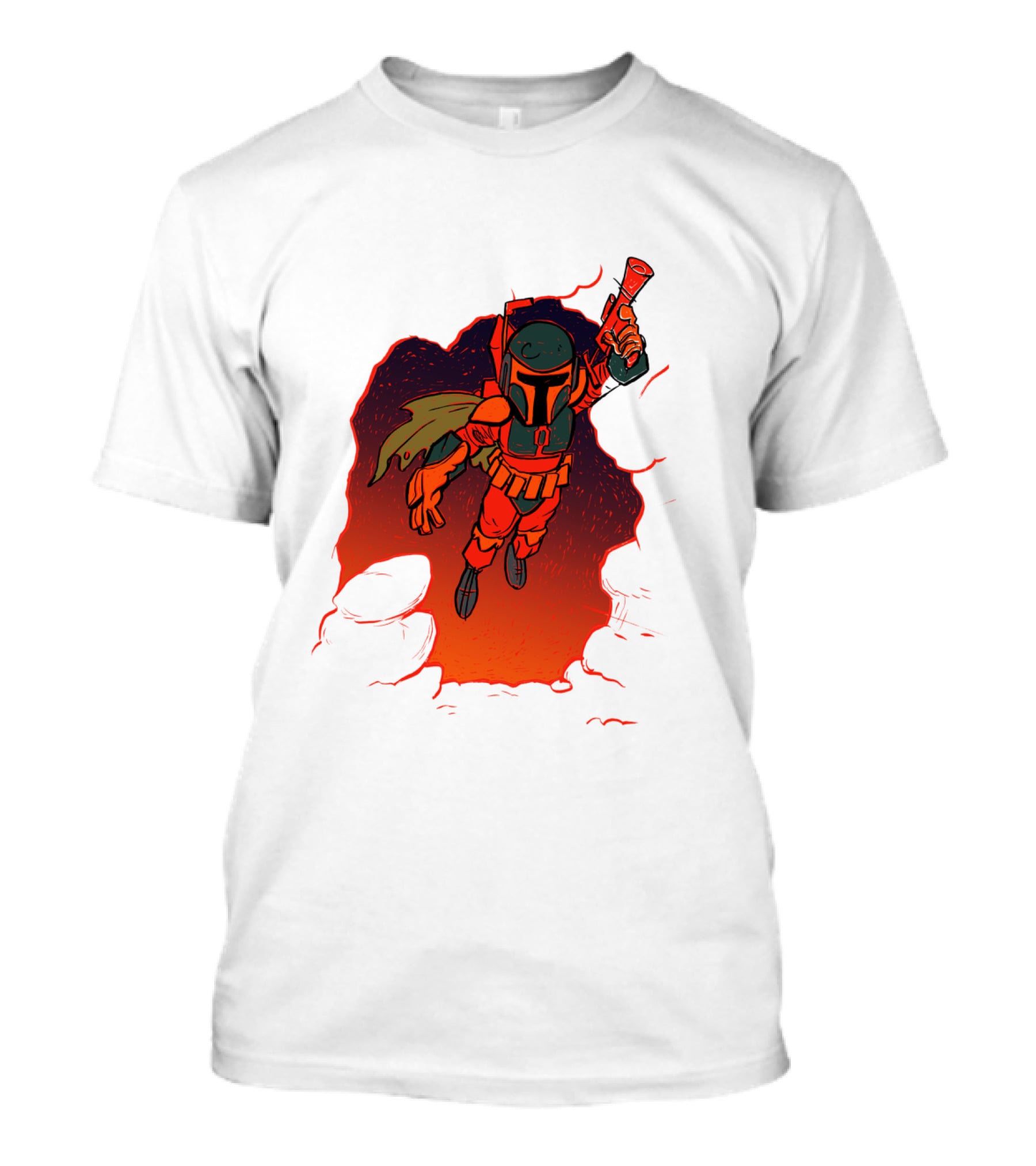 Star Wars Boba Fett Illustrated Blast Mandalorian Jetpack Fire Burst T-Shirt