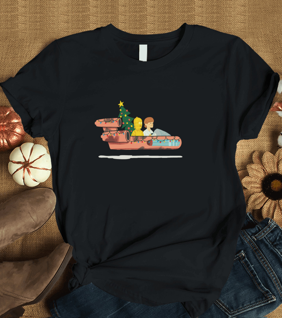 Star Wars Holiday Luke and C-3PO Christmas Tree Landspeeder Festive Run T-Shirt