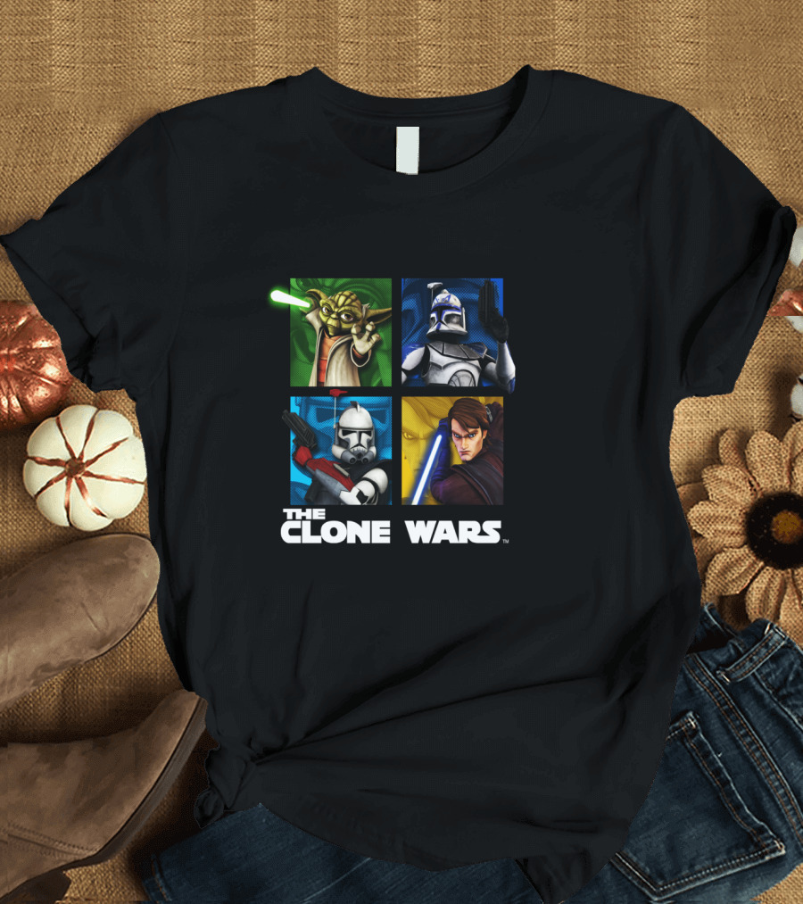 The Clone Wars Group Shot Yoda Anakin Clone Troopers Box Up T-Shirt