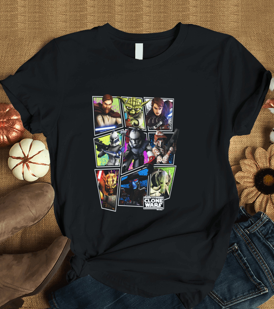 The Clone Wars Obi-Wan Yoda Anakin Troopers Maul Grievous Wampa Group Panel T-Shirt