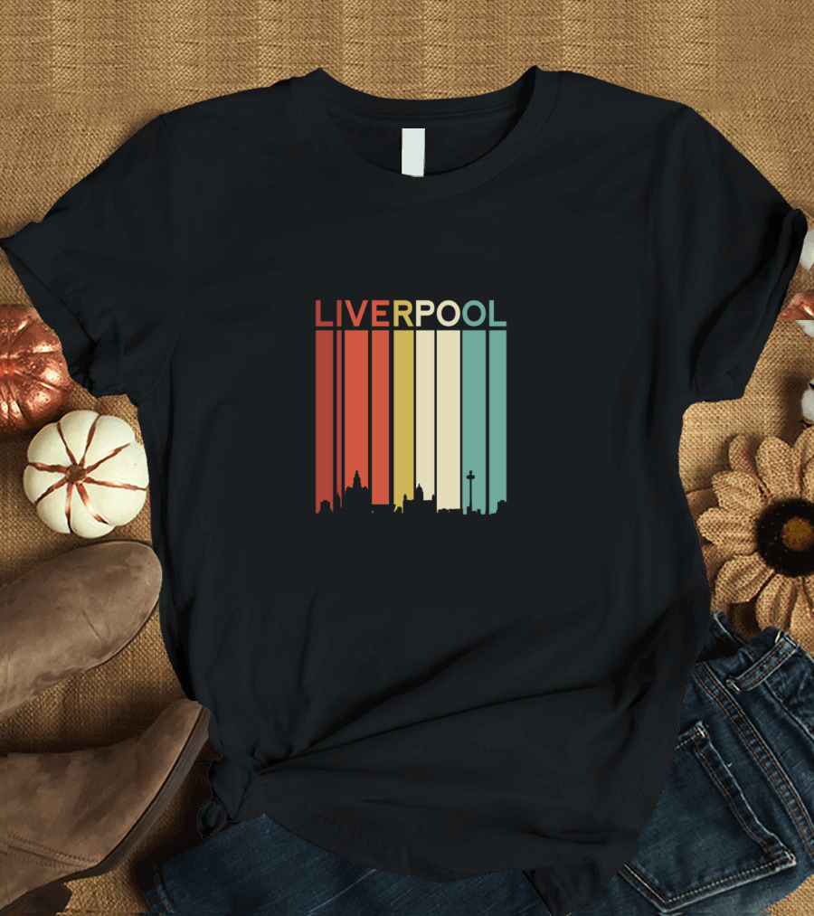 Liverpool England Skyline Retro Columns T-Shirt