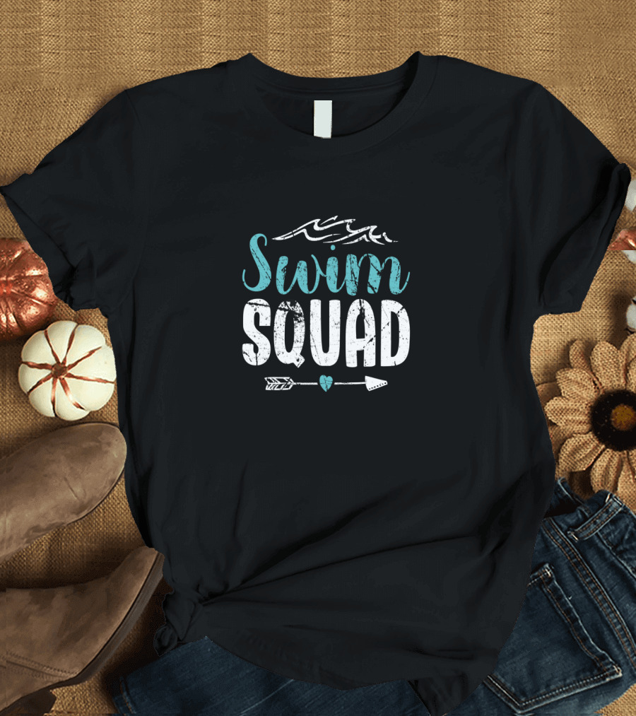 Swim Squad Perfect For Swim Team Athletes Who Race Ocean Waves Arrow Heart T-Shirt