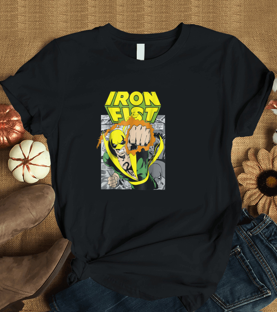 Iron Fist Comic Panel Yellow Mask Punch Action Scene T-Shirt