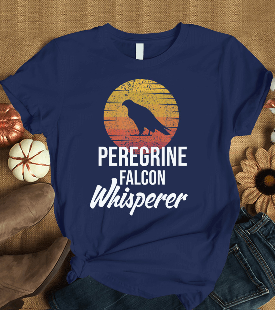 Peregrine Falcon Whisperer Bird Nature Silhouette Retro Sun T-Shirt