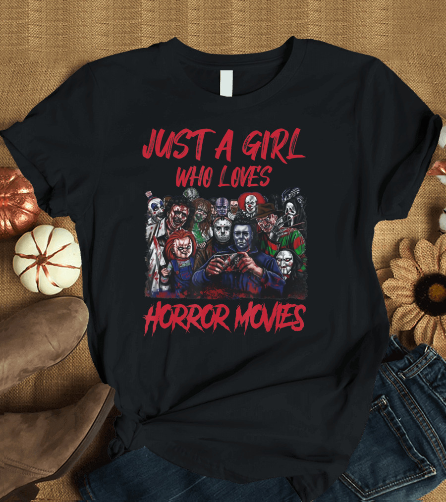 Just a Girl Who Loves Horror Movies Icons Collage T-Shirt