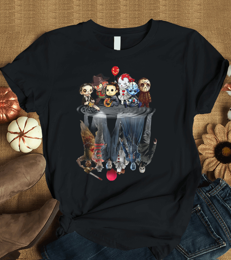 Horror Movie Chibi Character Halloween Reflection Iconic Villains T-Shirt