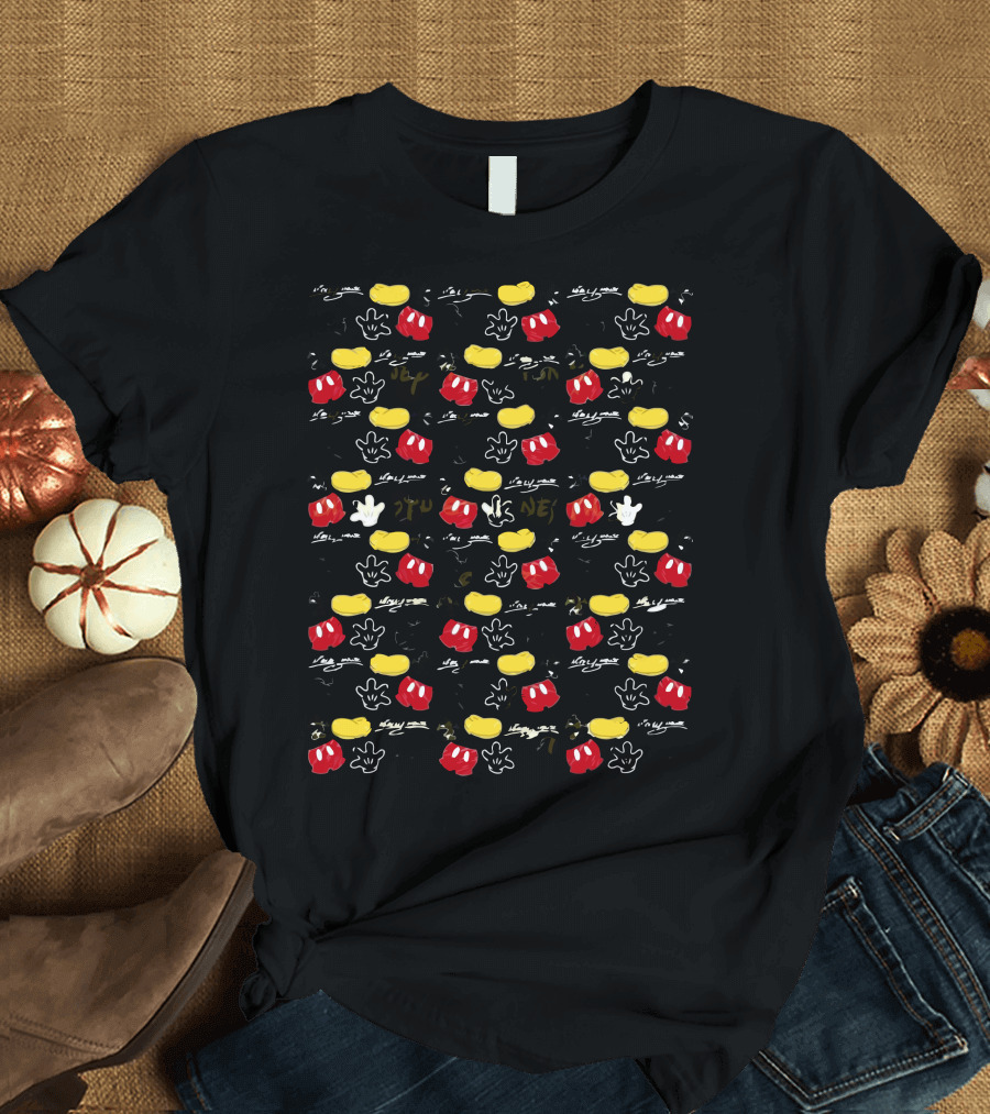 Mickey Mouse Iconic Logos Red Yellow Black T-Shirt