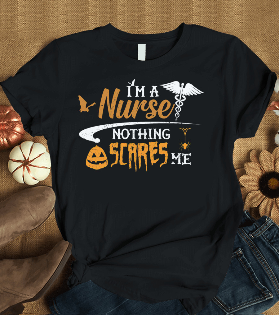Halloween Nurse I'm A Nurse Nothing Scares Me Pumpkin Spider Caduceus T-Shirt