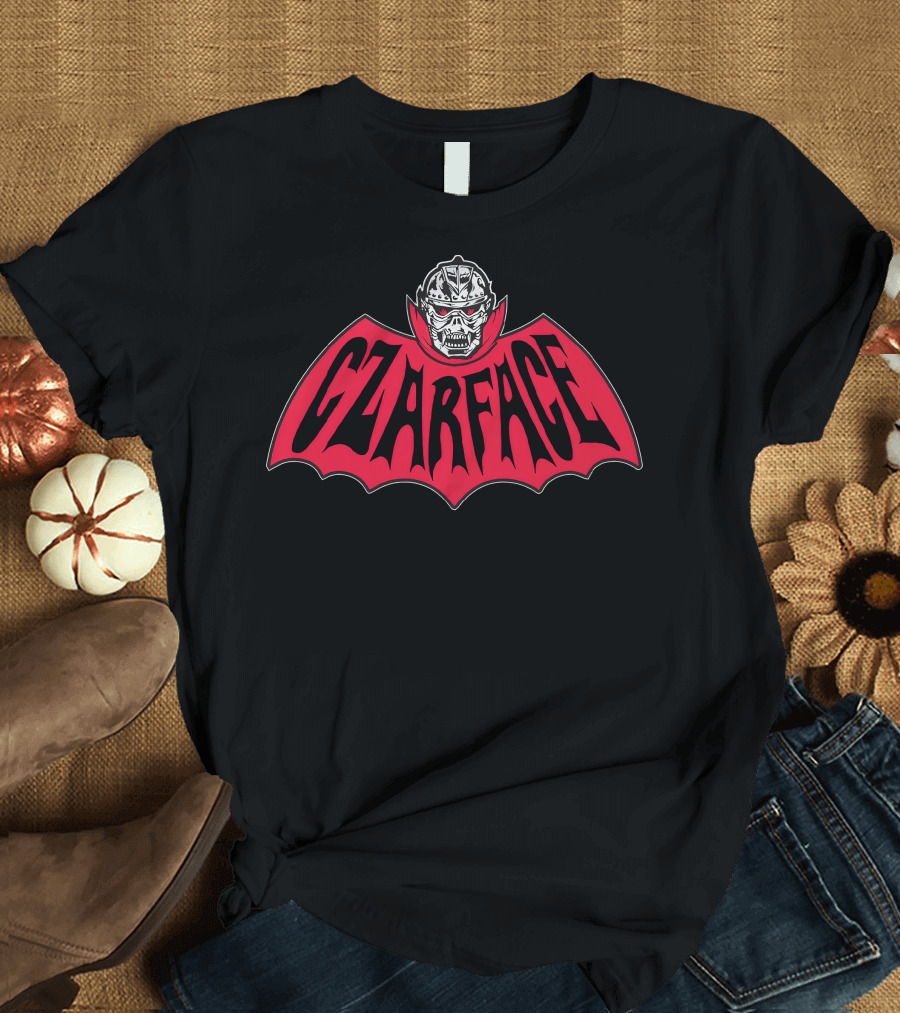 CZARFACE Red Text Bat Design with Metallic Skull T-Shirt