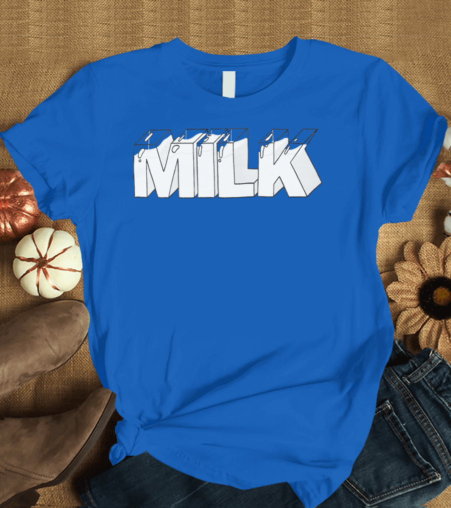 Ted Nivison Milk Merch Bold Blue Text T-Shirt