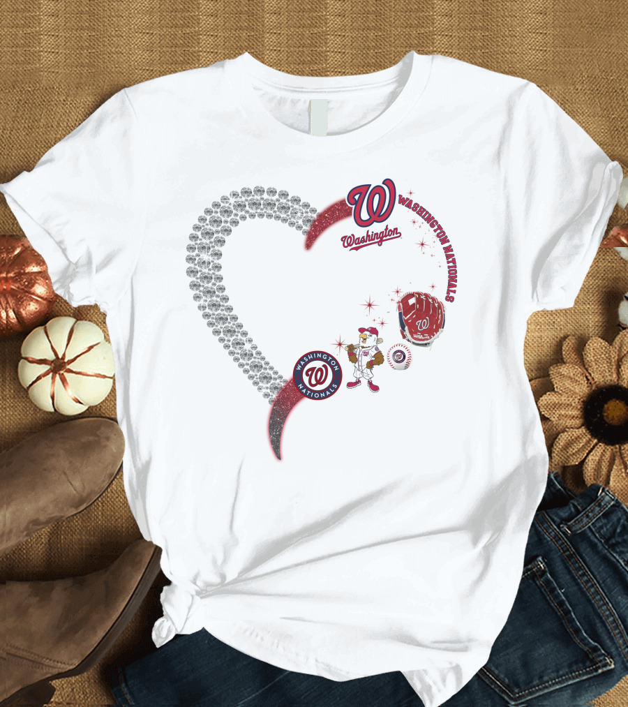 Washington Nationals W Heart Logo with Baseball Glove and Mascot T-Shirt