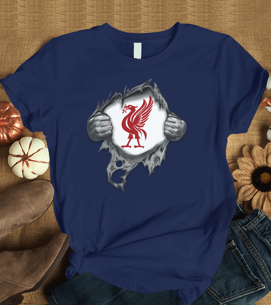Proud To Be Liverpool Liverbird Crest Ripped T-Shirt