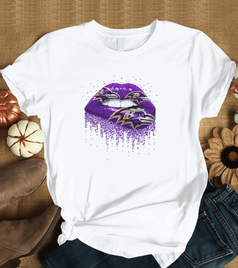Baltimore Ravens Glitter Lips Logo Purple Sparkle T-Shirt