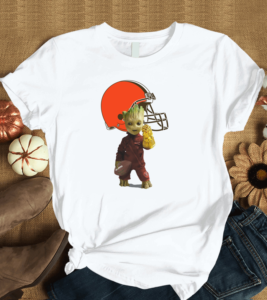 Cleveland Browns Football Groot and Infinity Gauntlet T-Shirt
