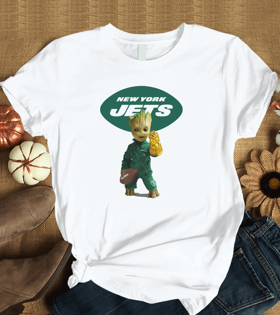 New York Jets Groot Football Marvel Crossover T-Shirt