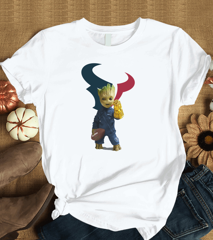 Houston Texans Groot Football Infinity Gauntlet T-Shirt